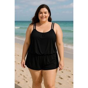 MAXINE Women’s NWT Solid Plus Swim Romper Tankini Size 22 Swimsuit Black